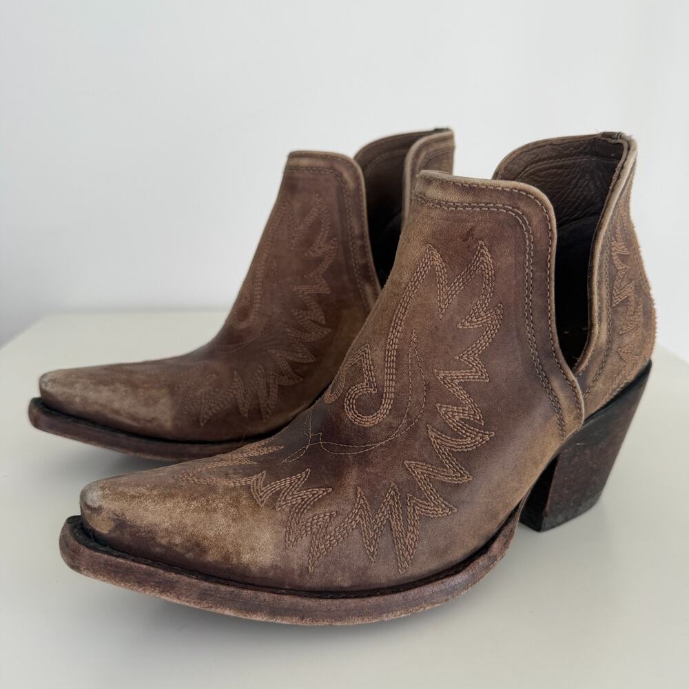 Ariat Dixon Boots Women 8.5B Brown Distressed Cowgirl X Toe Western Snip Bootie - Picture 7 of 14